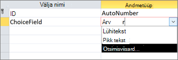 Valikuvälja loomine