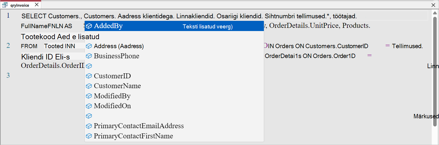 Monaco SQL-päringuredaktori kasutamine | Microsoft Support