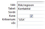 Päringukriteeriumid kindlaid sõnu sisaldavate väärtuste kuvamiseks