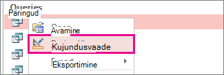 Päringu kontekstimenüü navigeerimispaanil