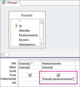 Parameter question in square brackets in Criteria row