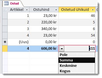 summa- ja kogusefunktsioonidega summarida