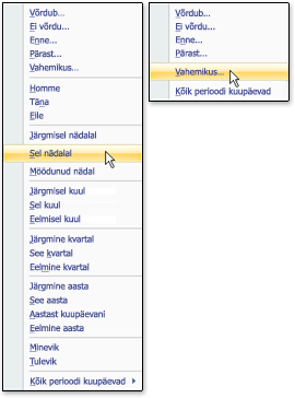 Pikk ja lühike tavakuupäevafiltrite loend