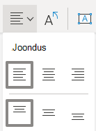 Visio veebirakenduse vasakjoonduse menüü Joonda tekst on valitud.