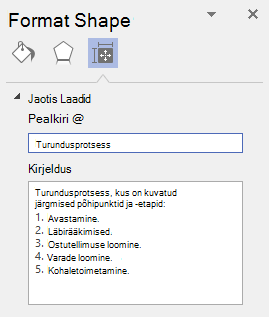 Visio for Windowsi visuaalide dialoogiboks Asetekst.