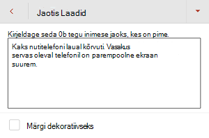 Dialoogiboks Asetekst rakenduses PowerPoint for Android.