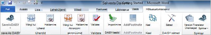 DAISY-vormingus salvestamise lindimenüü Hõlbustusfunktsioonid