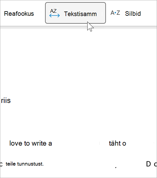 Süvalugeri tekstisammu suvandi kuvatõmmis, tähtede ja sõnade vahel on suurem vahemaa