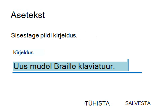 Outlook for Androidi aseteksti dialoogiboks.