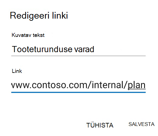 Outlook for Android edit link dialog box.