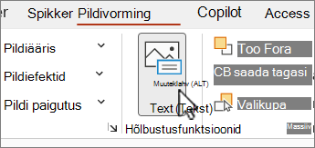 Word menüü Pildivorming nupp Asetekst
