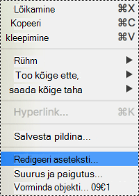 PowerPoint for Maci kontekstimenüü suvand Edit Alt Text (Redigeeri aseteksti)