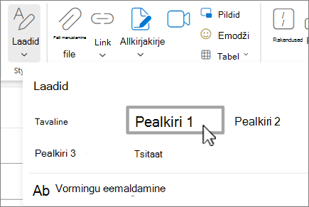 Outlooki veebirakendus menüü Laadid.