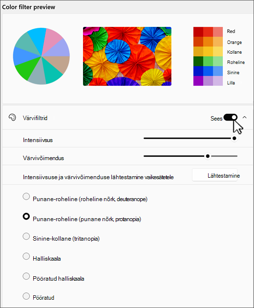 värvifiltri sätete Windows 11