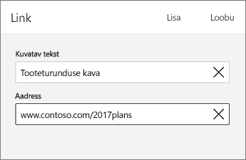 Käsk Link, kuvatud on kuvatav tekst ja aadress