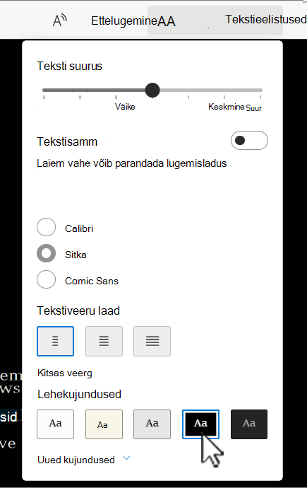 Word tekstiliste eelistuste suvandite süvaluger