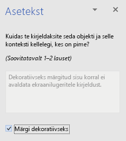 Rakenduse Word Win32 dekoratiivsete elementide aseteksti paan