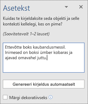 Word for Windowsi dialoogiboks Asetekst