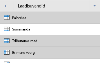 Word for Androidi tabelilaadide suvandite menüü