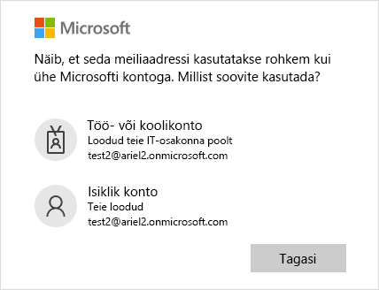 Kahe meiliaadressiga sisselogimiskuva