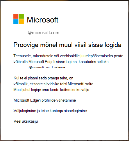 Teade, mis kuvatakse, kui Edge'i brauseri sisselogimine on nõutav