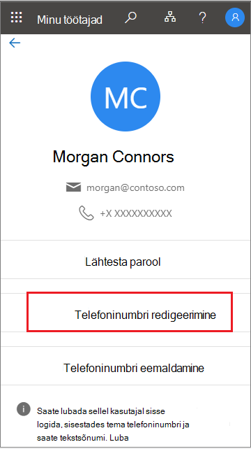 Valige minu töötajate kasutajaprofiilist käsk Redigeeri
