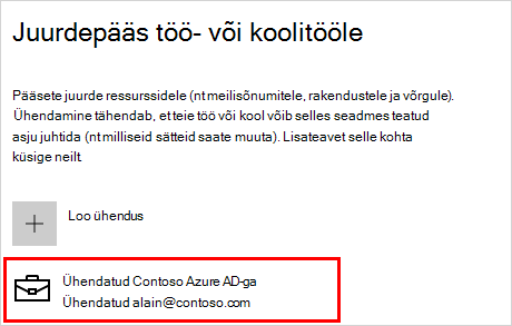 Juurdepääs töö- või kooliekraanil ühendatud Contoso kontoga