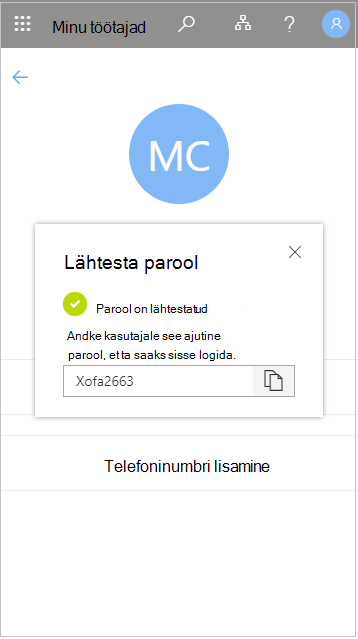Ajutise kasutaja parooli kopeerimine pärast lähtestamist minu personalis