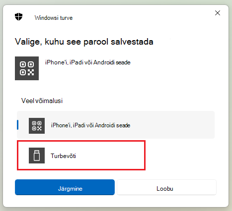 Kuvatõmmis turbevõtme salvestamisest Windows 11.