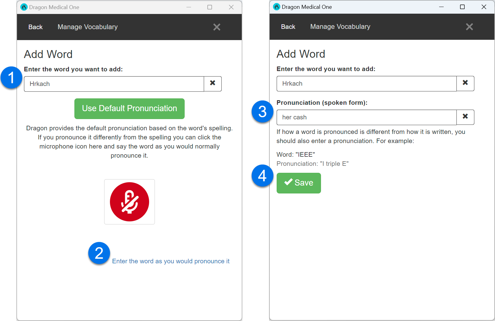 Steps to add a word in Dragon Medical One