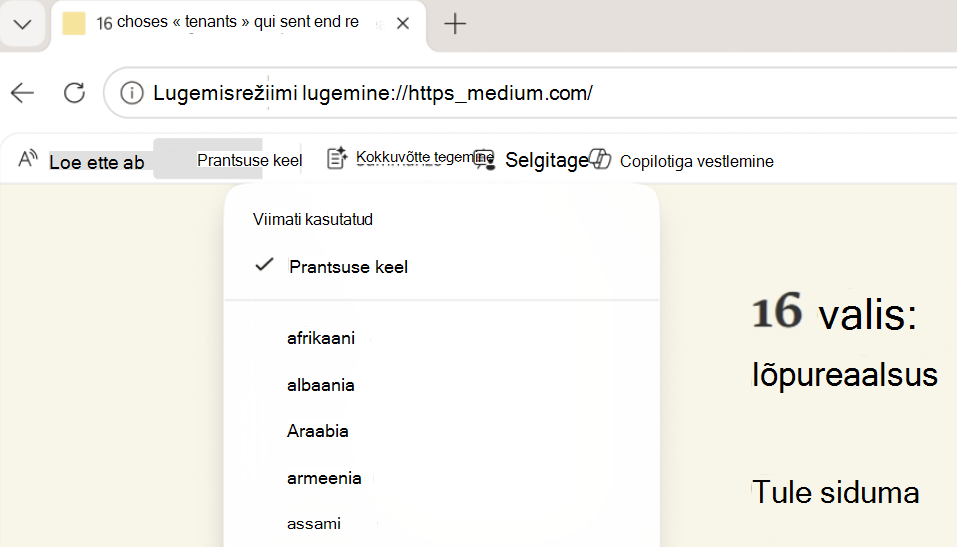 Kuvatõmmis lugemisrežiimist Tõlgi.