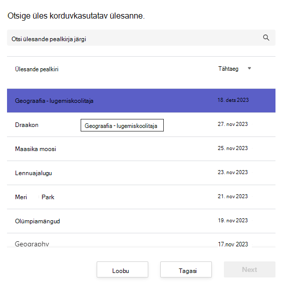 Kuvatõmmis korduskasutatava ülesande leidmisest.