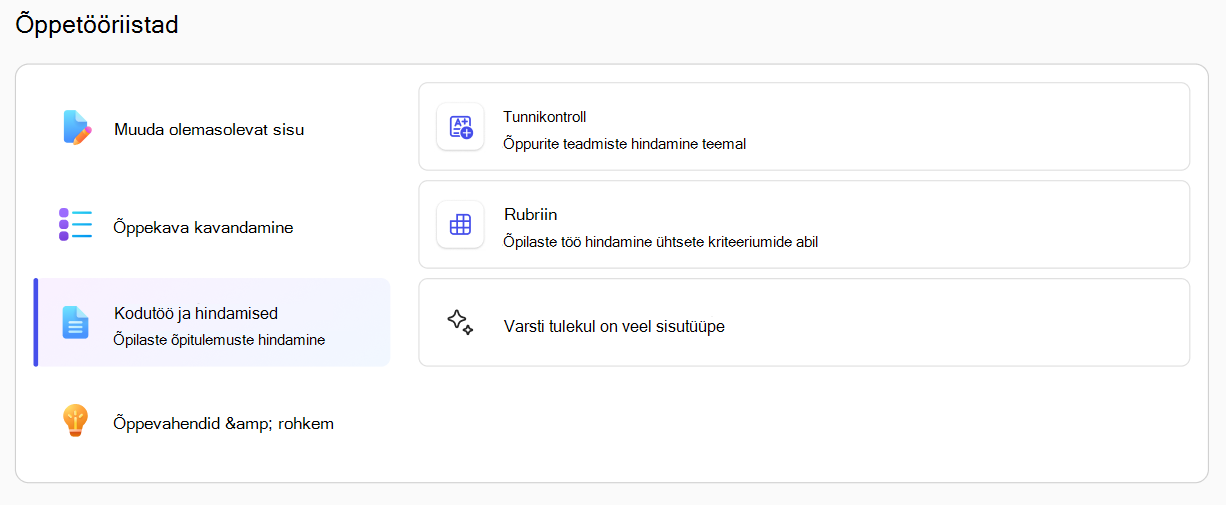 Õpetamisriistad rakenduses Õpeta