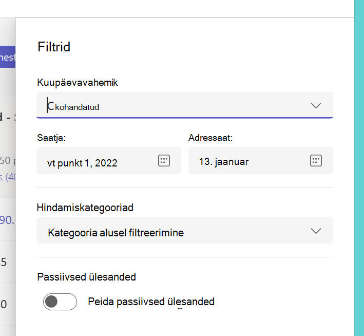 Filtrite kuvatõmmis.