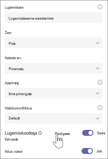 valitud lõigu kuvatõmmis koos lisasuvanditega ülesande muutmiseks