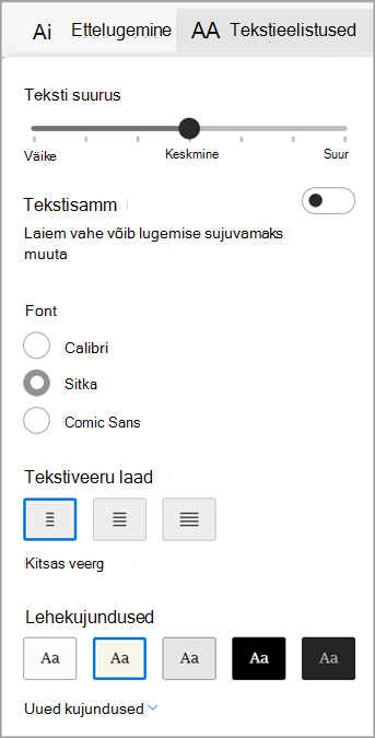 Microsoft Edge'i süvaluger tekstieelistused.