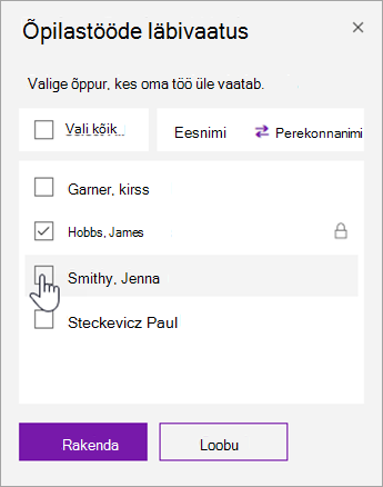 Konkreetse õppurilehe lukustamiseks märkige see ruut.