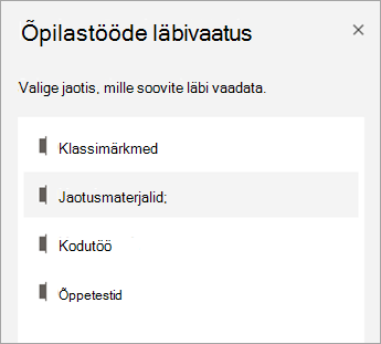 Valige jaotis, mille soovite läbi vaadata.