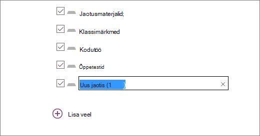 Klassimärkmiku viisardis märkmiku jaotiste (sh jaotusmaterjalid) ülevaatamine