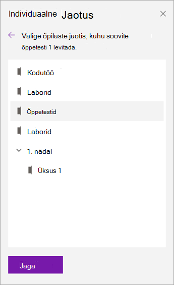 Valige märkmiku jaotis.