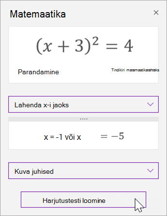 Valige Harjutustesti loomine.