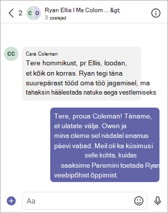Lapsevanem/eestkostja saadab oma lapse õpetajale Teamsi sõnumi