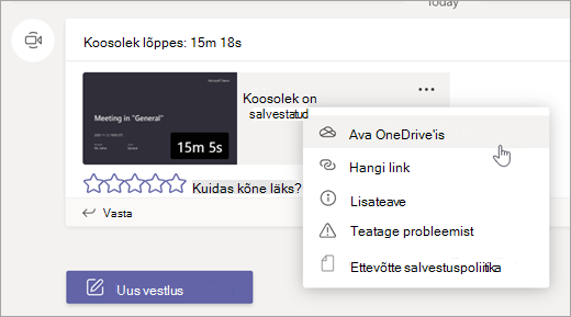 Teamsi koosoleku salvestamise suvandid