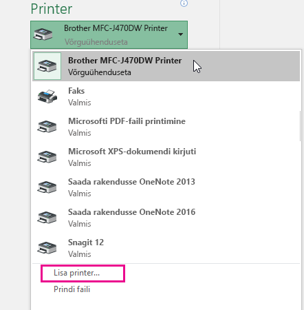 Valitud printeri lisamiseks klõpsake nuppu Lisa printer.