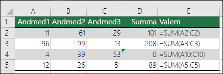 Excel kuvab veaväärtuse, kui valem ei vasta sellega külgnevate valemite mustrile