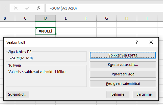 Lohistage dialoogiboks Veakontroll valemiriba alla