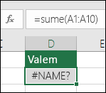 Excel kuvab vea #NAME?, kui funktsiooni nimes on trükiviga