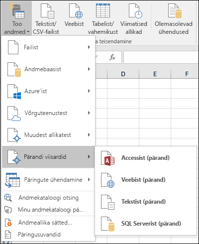 & transformatsiooni pärandmenüü suvandite hankimine