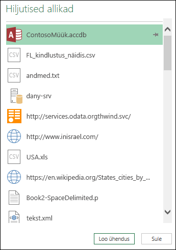 Get & Transform Recent Sources pane