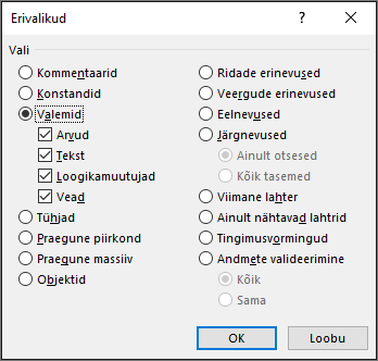 Dialoogiboks Erivalikud